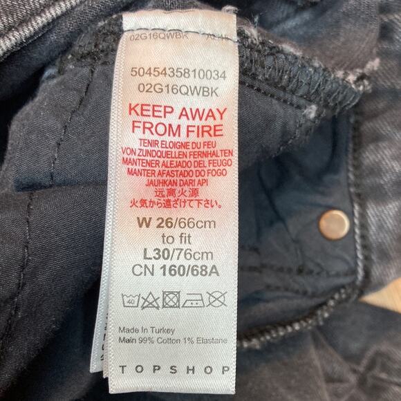 Topshop MOTO Wide Black Faded Cropped Jean - 26 Denim Rigid distressed top shot - Picture 6 of 13